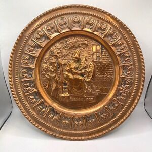 Vintage England Copper Relief Wall Plate Jenny Jones Spinning Wheel 12"